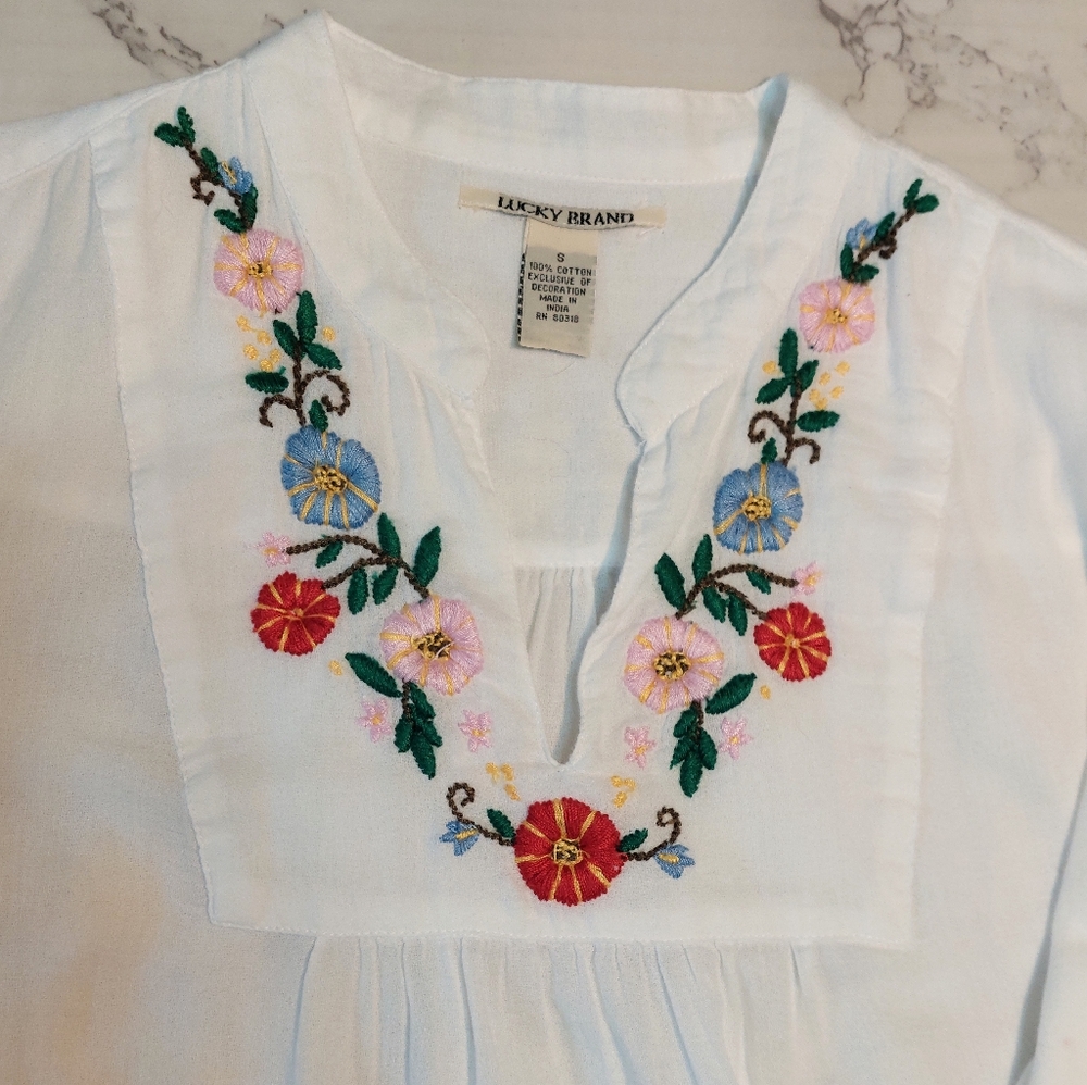 Lucky Brand White Cotton Embroidered Top, Size S - Picture 5 of 7